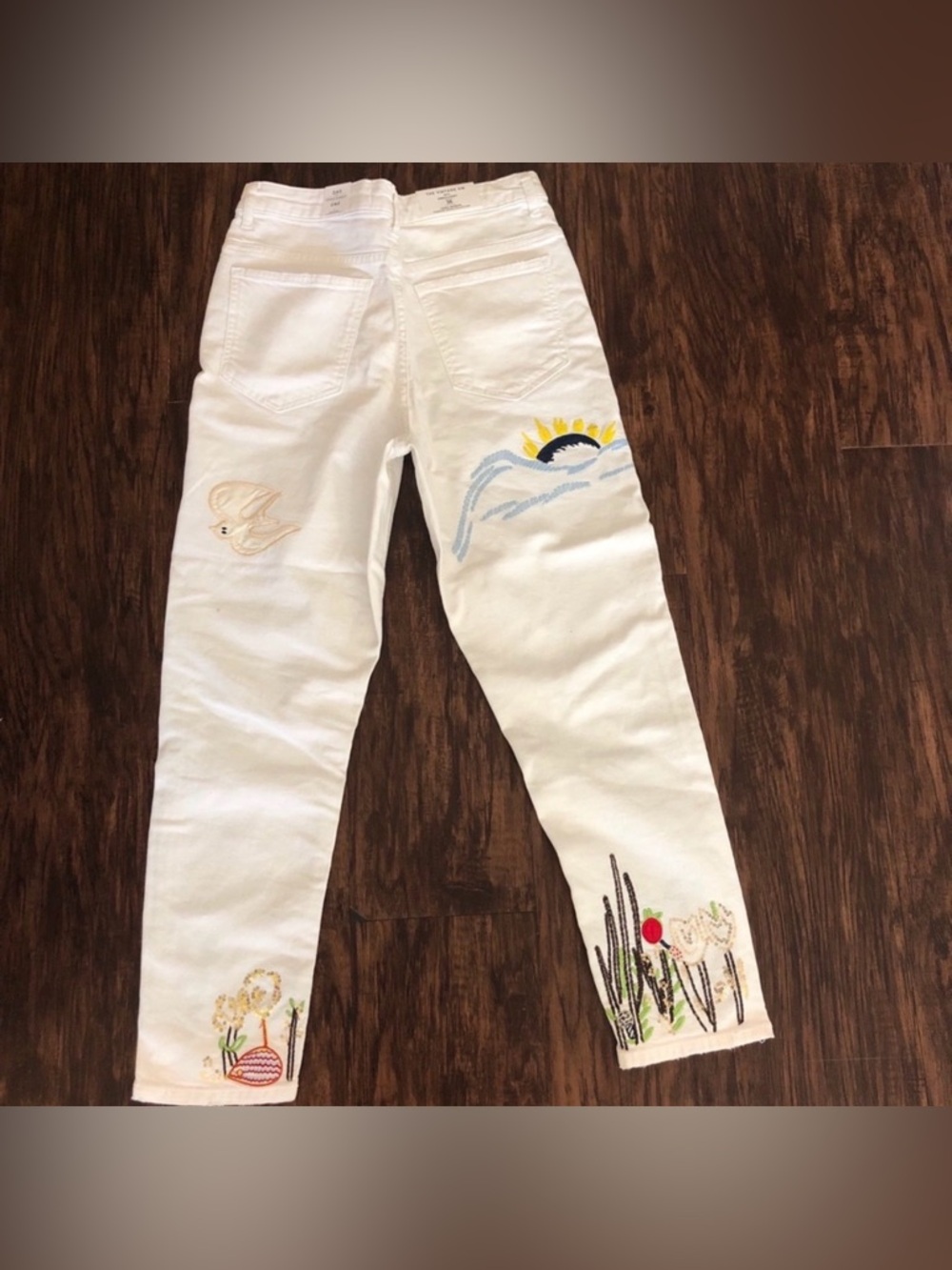 NWT! Zara Vintage High Waist Straight Leg Jeans White Multi Color Embroidery 4 - Picture 7 of 13